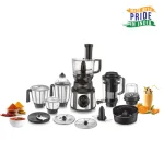 Prestige 1000 Watts Endura Pro Mixer Grinder with 6 Jars and Food Processor Attachments| Sturdy Stainless Steel Body| Ball Bearing Pure Copper Motor| See-Through Lids| Black and Silver