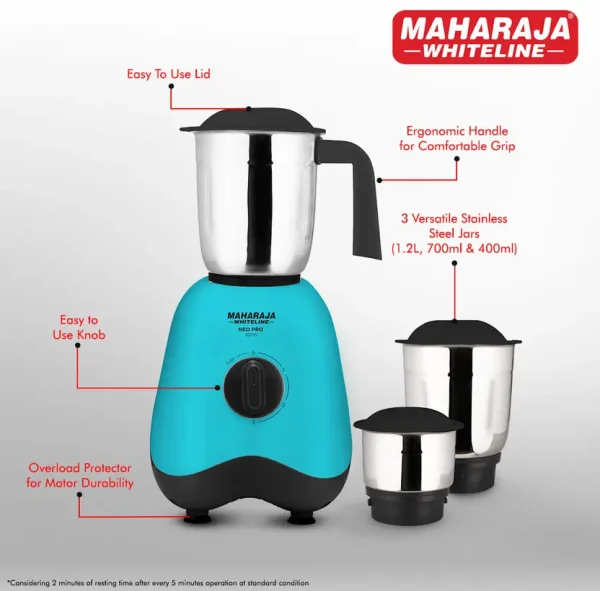 MAHARAJA WHITELINE Neo Pro MX-261 500 W Mixer Grinder (3 Jars, Multicolor)